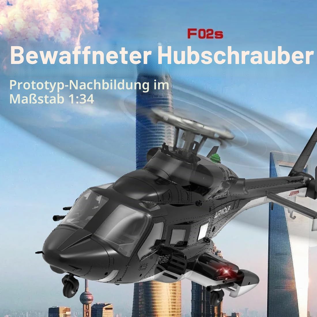 YUXIANG F02S Air-Wolf GPS Smart RC-Hubschrauber, Maßstab 1:34, 8-Kanal-Brushless-Motor, Flybarless-Simulator, RC 3D/6G-Hubschrauber mit automatischer Rückkehrfunktion und GPS-Positionierung – RTF