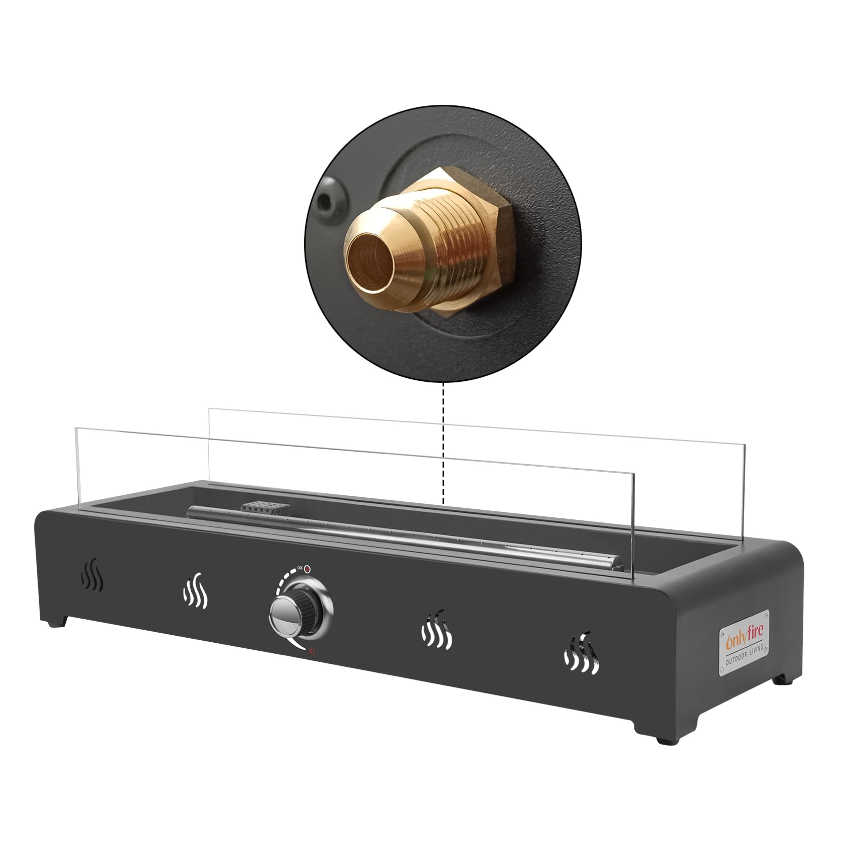 Onlyfire Braciere a gas rettangolare da tavolo, 6,5 kW, riscaldatore esterno con pietre laviche e protezione antivento in vetro, braciere propano per patio, cortile