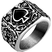 JAJAFOOK Stainless Steel Rings, Men's Bands Ace of Spades Gothic Skeleton Biker Tribe Retro 12