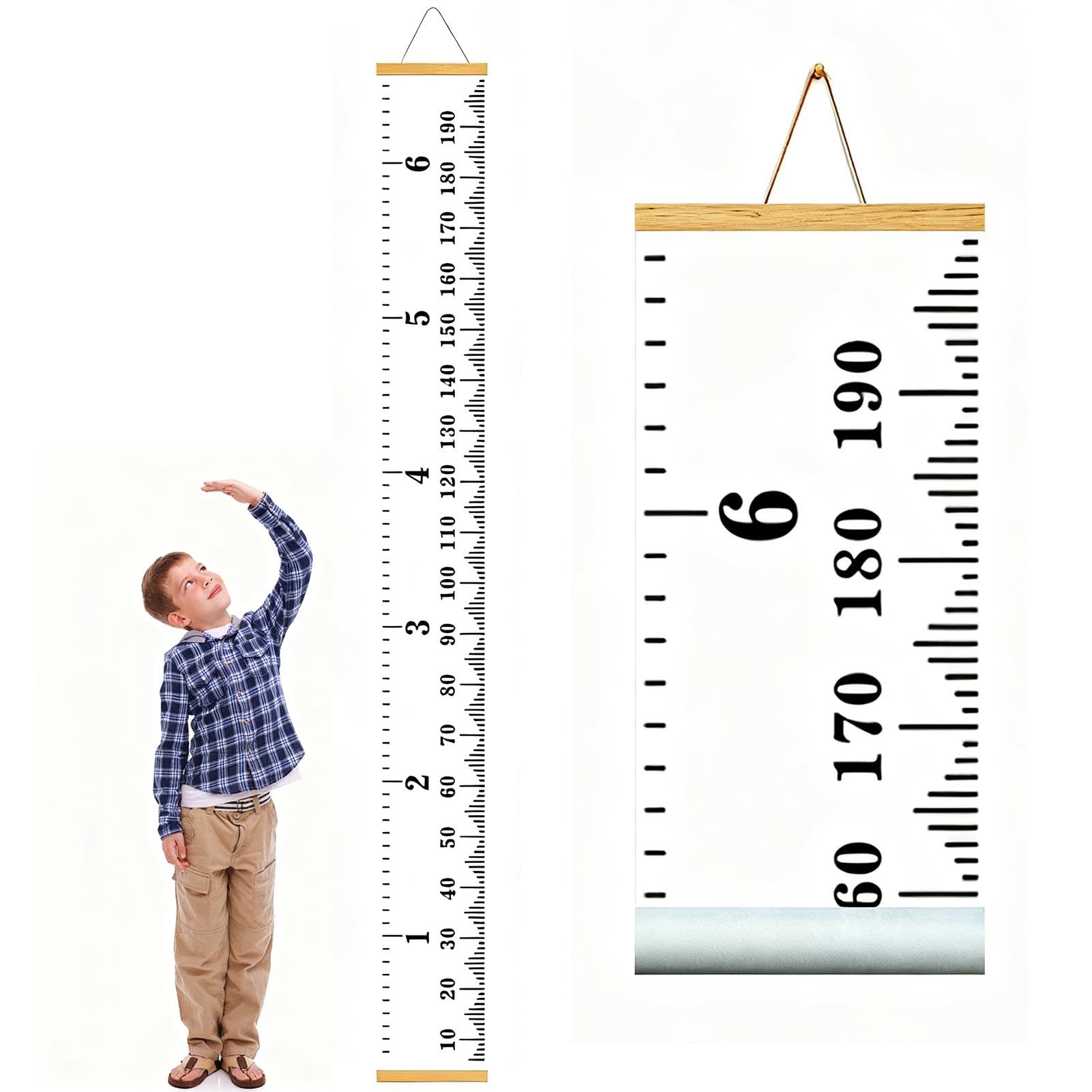 Hanging Height Chart, Portable Height Measurement Ruler, Durable Canvas and Wood for Nursery Decor, White