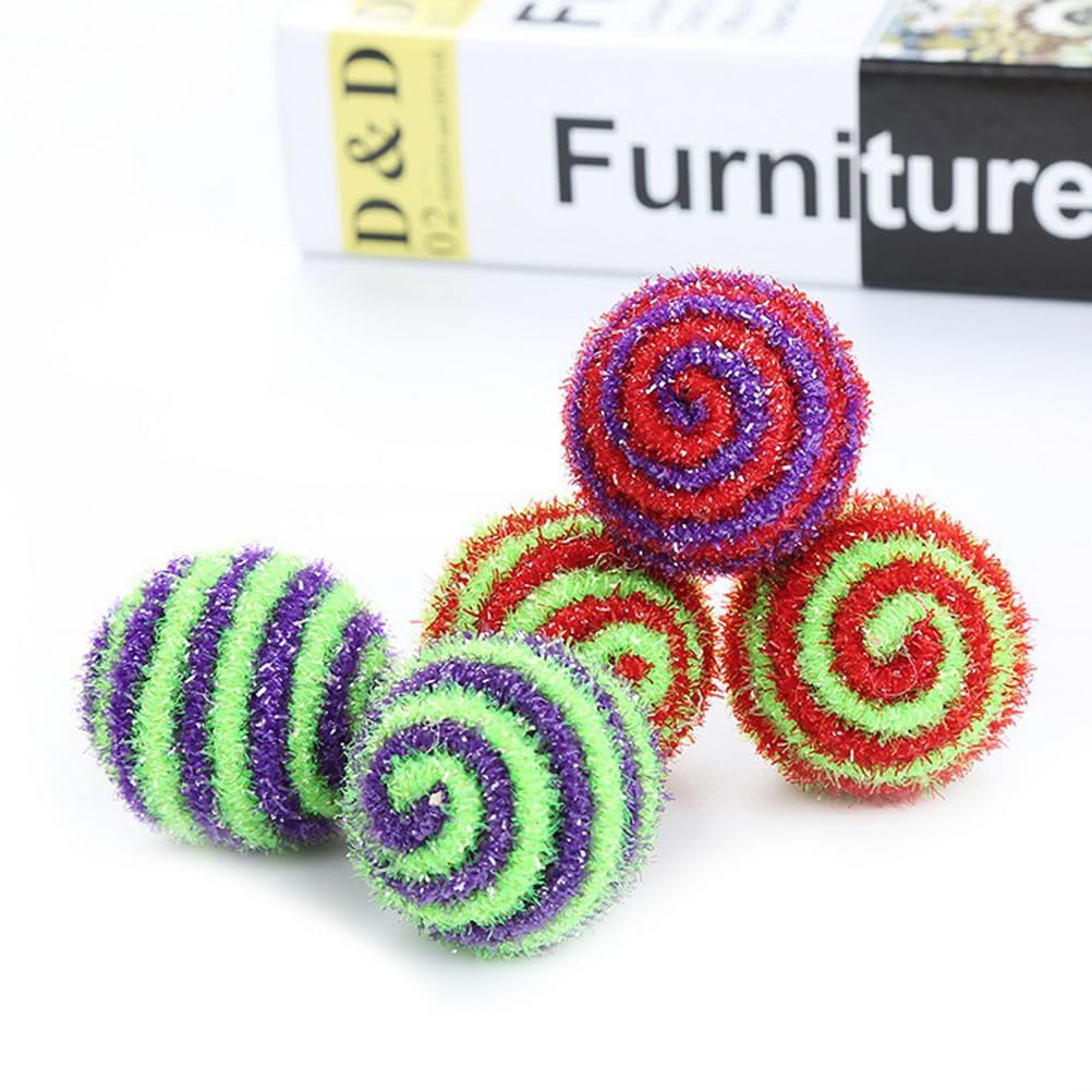 FRCOLOR 10Pcs Colorful Glitter Balls for Cats Interactive Wool Yarn Pom Poms Toys for Kitten Play, As Shown, 4.5X4.5cm - Image 2