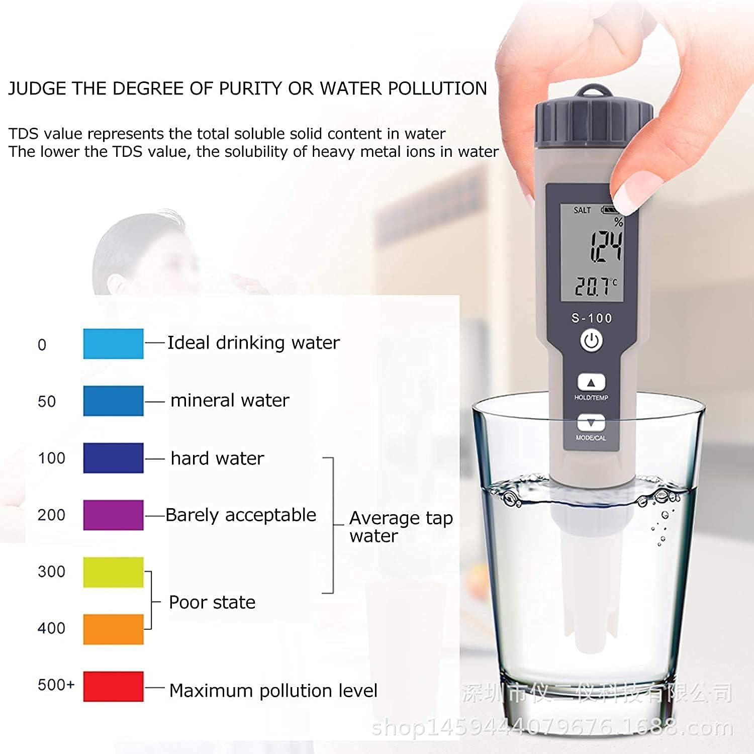 Precise Water Quality Meter Salinity Meter ABS Material High Accuracy Water Quality Test Pen for Pool Hotel Aquarium Pond Practical Water Quality Detector