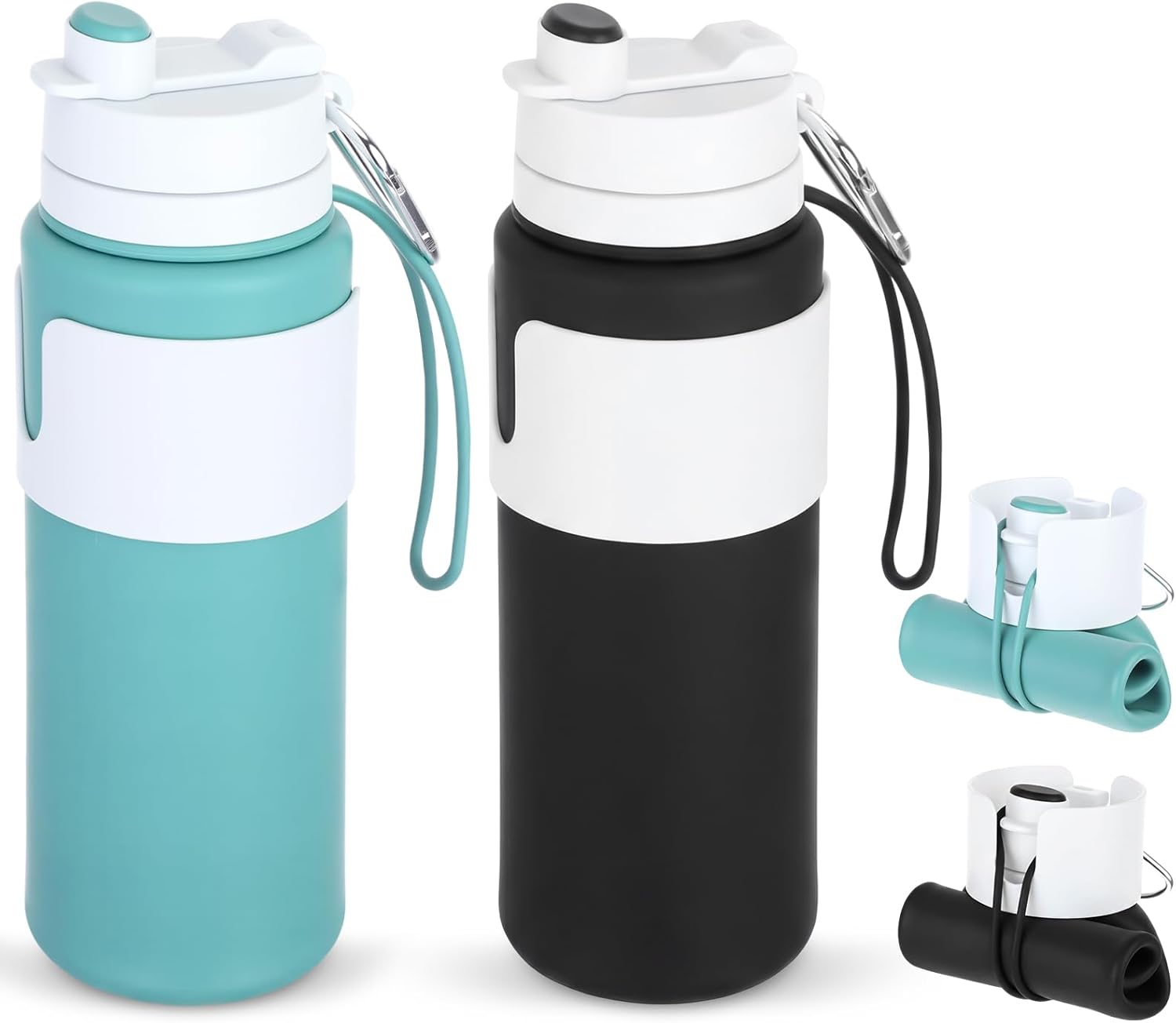 LemonRoad 4 Pcs 26 oz Silicone Collapsible Water Bottle, Portable Foldable Water Bottle Leakproof with Carabiner Reuseable Lightweight for Travel Sports Hiking Camping Cycling Office (Multicolor)