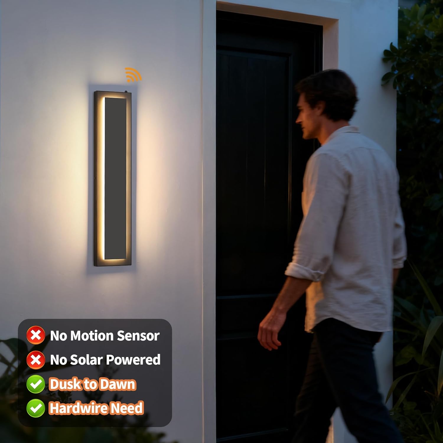 tewei 23.6'' Dusk to Dawn Outdoor Wall Lights, Modern Black LED Outdoor Wall Sconce, Large Long Exterior Lighting Fixtures Outside Porch Lights for House, Garage, Warm White 3000K, 1 Pack