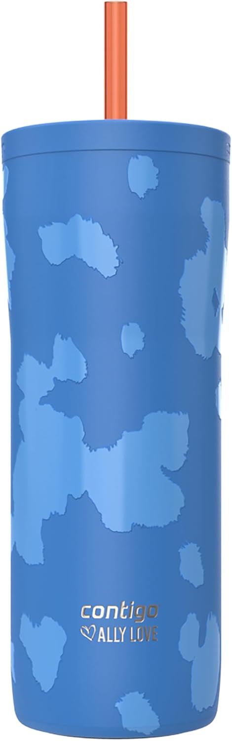 Contigo x Ally Love Steel Insulated Tumbler w/Straw, Autoclose Easy Clean Lid & Straw, Leak-Proof Drinking, Keeps Drinks Cold for 20 Hours, BPA Free, 24oz/709mL, Streeterville 2.0, Stellar Jay