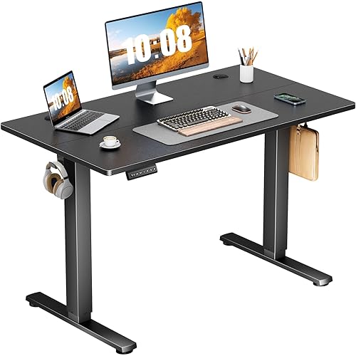 Sweetcrispy Electric Standing Desk Adjustable Height, 40x24 Inch Sit Stand Up Home Office Desks Computer Workstation PC Work Table with 3 Memory Preset Splice Wood Board Metal Frame, Black
