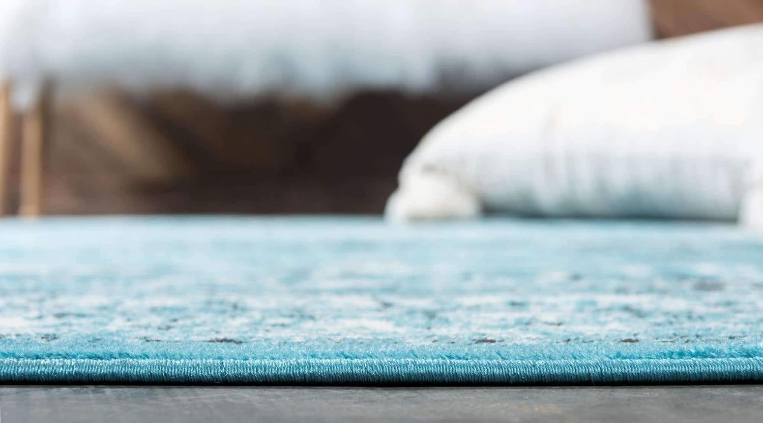 Unique Loom Imperial Collection Distressed, Modern, Traditional, Bright Colors, Vintage, Border Area Rug (6' 0 x 9' 0 Rectangular, Turquoise/Ivory)