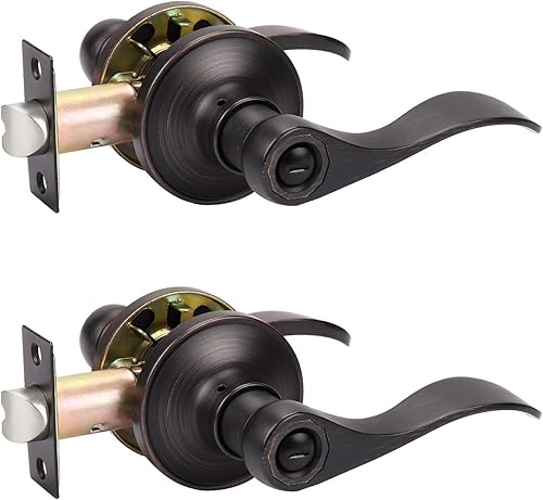 KNOBWELL Paquete de 2 pomos de puerta de bronce, palancas interiores para dormitorio, baño, cepillo frotado sin llave, manija de puerta de