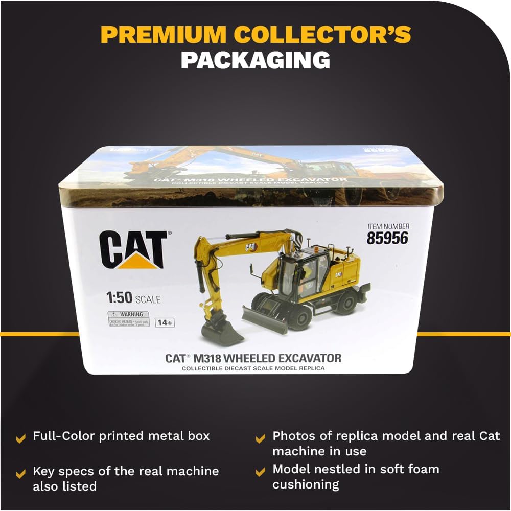 1:50 Caterpillar M318 Wheeled Excavator - High Line Series by Diecast Masters - 85956 - Moveable Boom with Adjustable Grapple