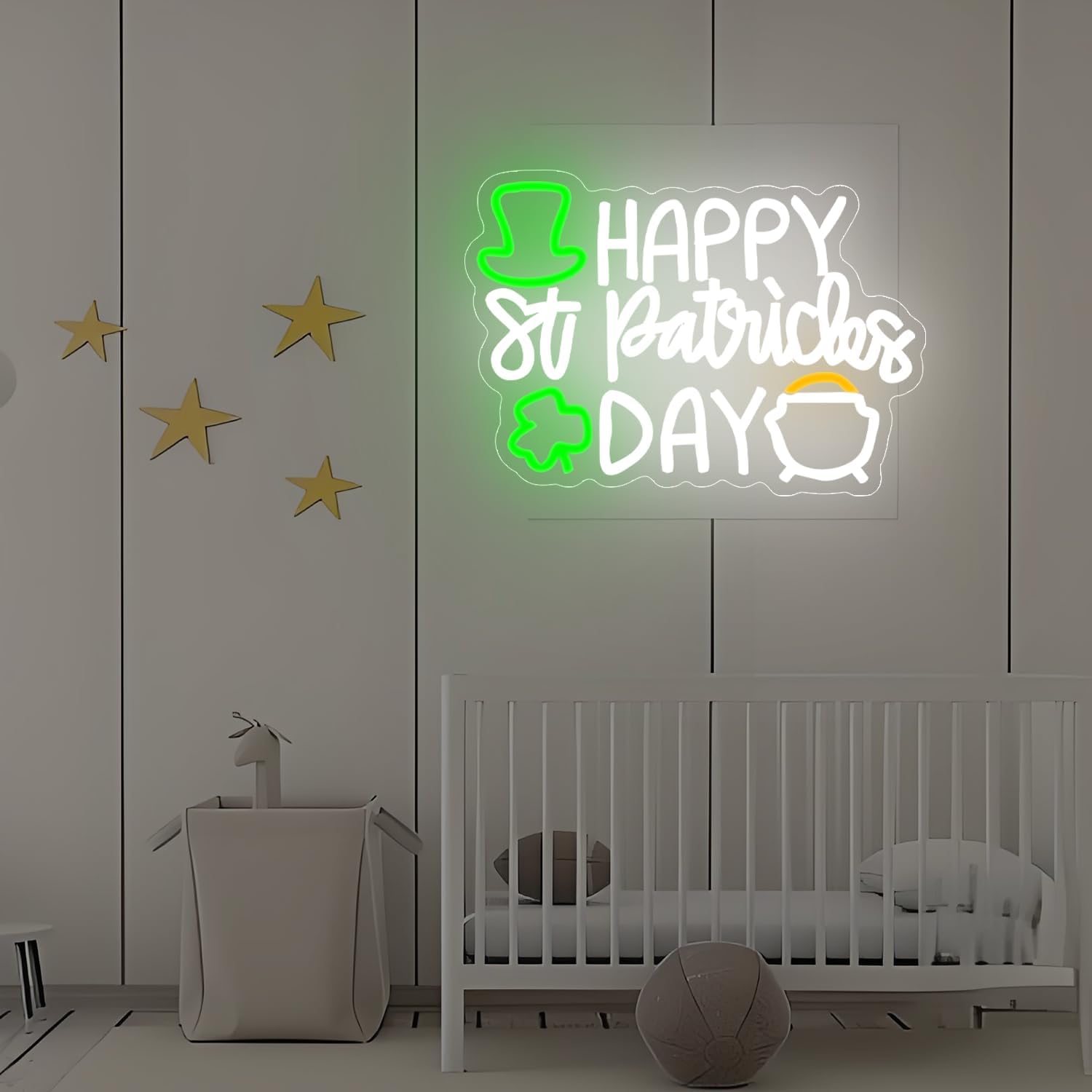 Happy St. Patrick Neon Sign for Wall Decoration St. Patrick's Day Party Decoration Green Lucky Leaf LED Neon Sign for Bedroom Arbor Day Store Decoration