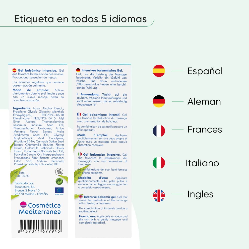 Gel crema muscular con Cannabis para dolores musculares, espalda, hombro, rodilla, lumbalgia, tendinitis fórmula antiinflamatoria con aceite de semilla cañamo(500 ml)
