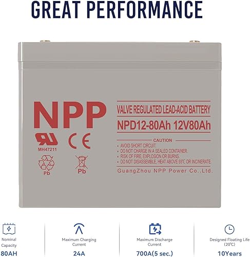 Miniatura 3 de NPP NPD12-80Ah (2 piezas) 12V 80Ah Grupo 24 AGM Batería recargable de plomo ácido sellado de ciclo profundo para bomba de sumidero de respaldo,
