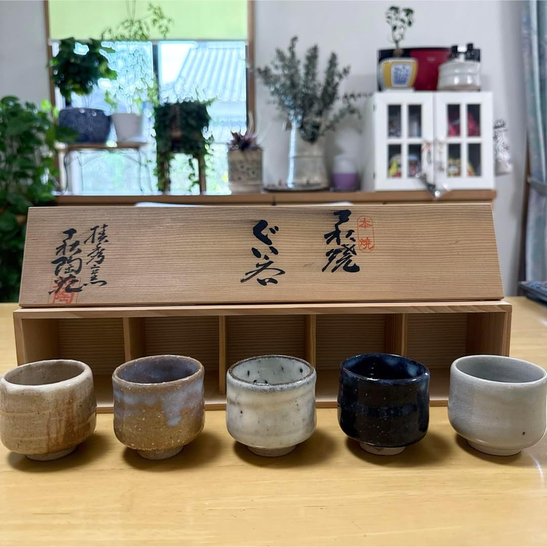 ⑦正規品 萩焼 萩陶苑 酒器 食器 ぐい呑 骨董品 焼物 木箱あり セット未使用 ⑦正規品 萩焼 萩陶苑 酒器 食器 ぐい呑 骨董品 焼物 木