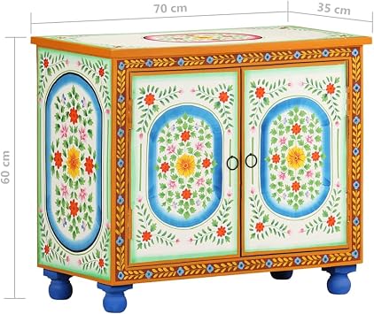 vidaXL Solid Mango Wood Hand-Painted Sideboard - Multicolor, Artisan Cabinet Storage for Living Room/Kitchen/Dining Area, 27.6x13.8x23.6