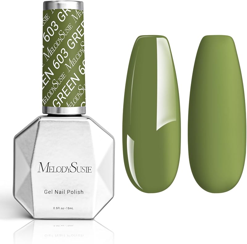 MelodySusie Green Gel Nail Polish,15ml Olive Green Nail Polish Spring Summer Color 603, Soak Off UV LED Nail Lamp Gel Polish Nail Art Starter Manicure Salon DIY At Home 0.5 Fl Oz