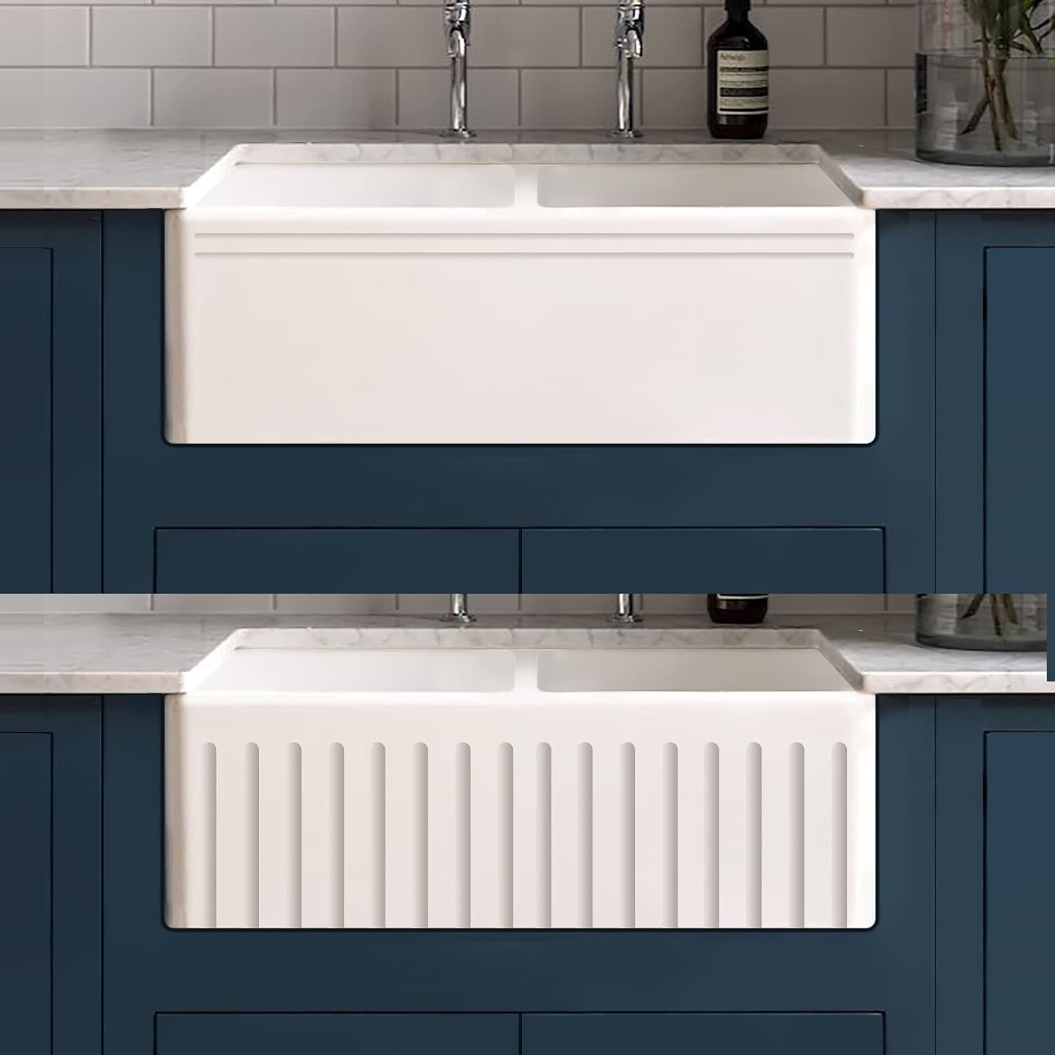 One-Day Sale: Up to 60% Off 33 inch Fireclay Farmhouse Sink, Double Bowl Apron Front Farmhouse Kitchen Sink, Revesible White Farmhouse Sink With 2 Stainless Steel Grids and 2 Drains Authentic Crazy Deals 33 inch Fireclay Farmhouse Sink, Double Bowl Apron Front Farmhouse Kitchen Sink, Revesible White Farmhouse Sink With 2 Stainless Steel Grids and 2 Drains