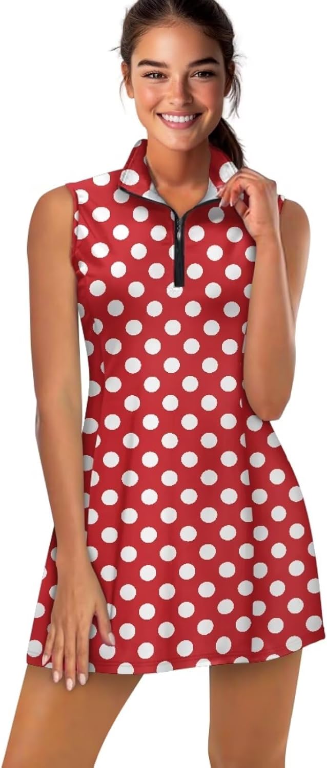 GULANGYU Athletic Dress for Women Sleeveless Tennis Dress Half Zip V Neck Golf Outfits for Active Exercise Workout Sports