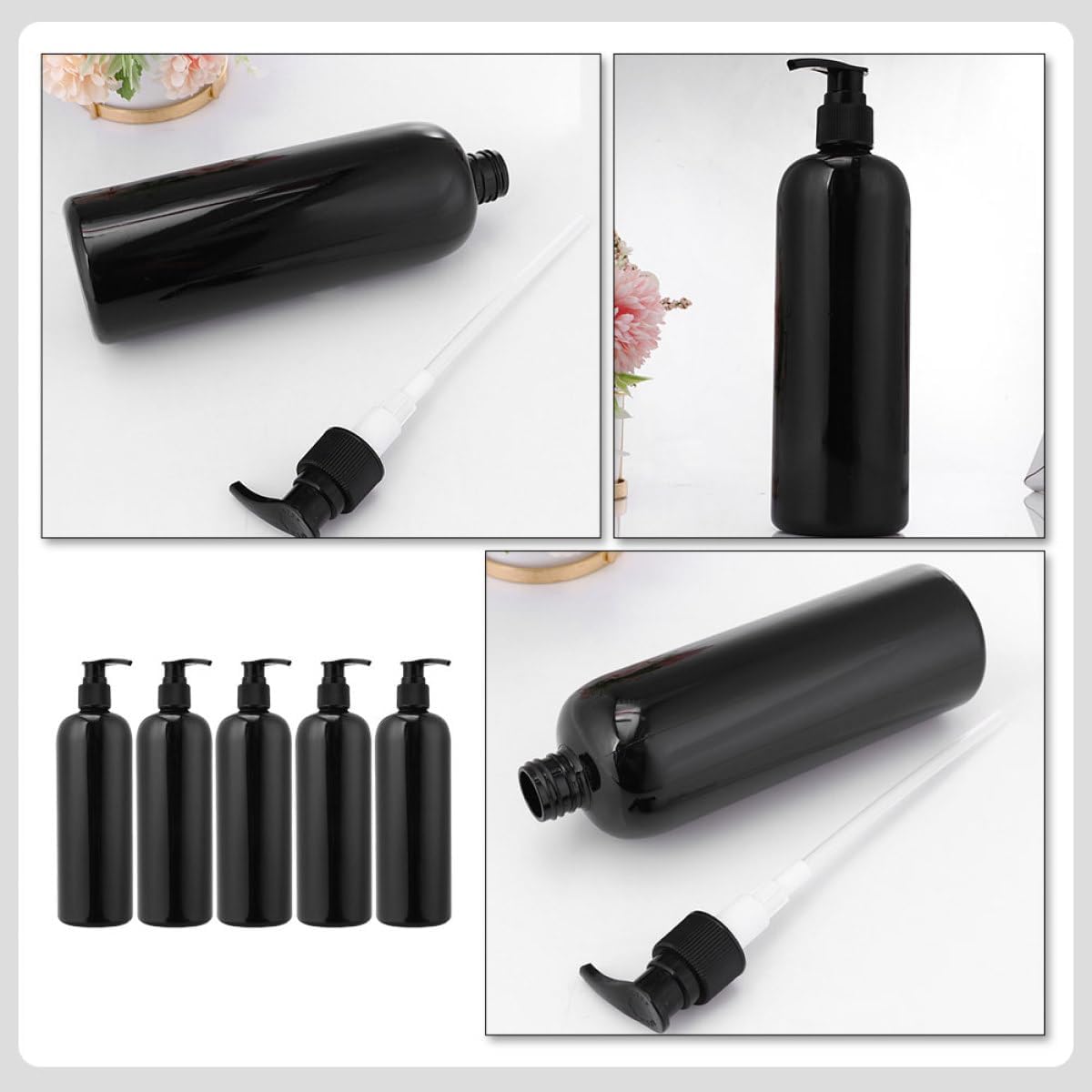 Black Pump Dispenser Bottles 5pcs 500ml for Shampoo Soap image 3