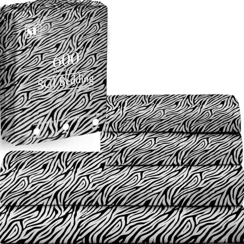 Image of SGI bedding Full XL Bed Sheets Set - Premium 600 TC Egyptian Cotton, Crisp Cooling Sateen Weave, Extra Soft Hotel Collection, Fits Mattresses Up to 16 Inch Deep Breathable Long Lasting - Zebra Print