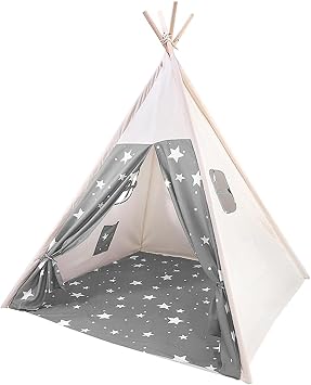 Teepee Tent,160cm Portable Foldable Children s Play Tent,Tipi Tent for Girls Boys,Wigwam Play Tent for Indoor Outdoor,with Carry Bag & Pocket,Window Design,Foldable Star Canvas Teepee