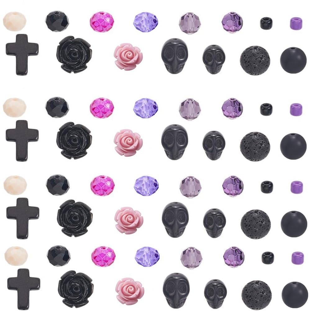 SUNNYCLUE 458Pcs Skull Bead Kit Gothic Cross Beads Rose Flower Cross Charms Halloween Synthetic Turquoise Black Stone Natural Lava Rock Glass Spacers for Jewellery Making Bracelets Necklaces DIY Craft — image 1