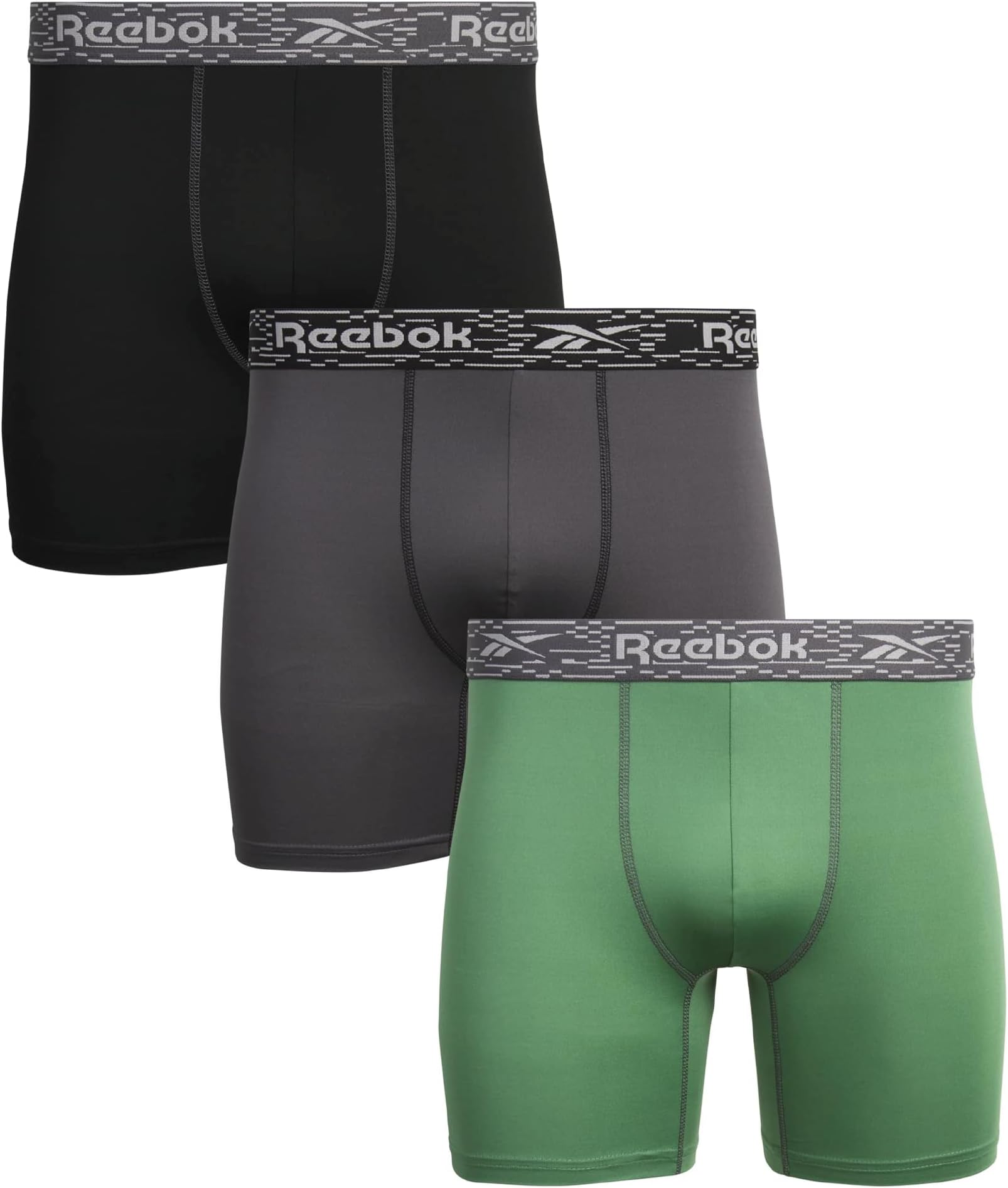 Reebok Men's Boxer Briefs - 3 Pack Moisture Wicking Athletic Performance Underwear Boxers for Men with Contour Pouch (S-L)