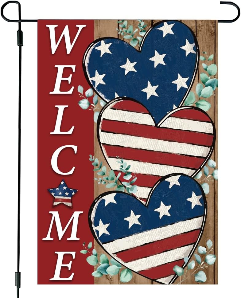Gosuoa4th of July Garden Flag,Welcome Patriotic Garden Flag 12x18 Inch Double Sided Memorial Independence Day Outside Yard for Patriotic Decorations