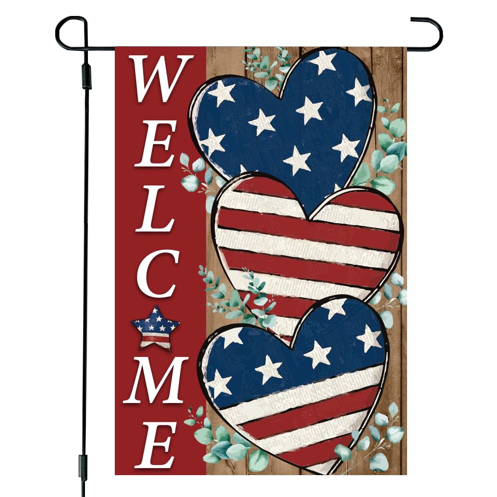 Gosuoa4th of July Garden Flag,Welcome Patriotic Garden Flag 12x18 Inch Double Sided Memorial Independence Day Outside Yard for Patriotic Decorations