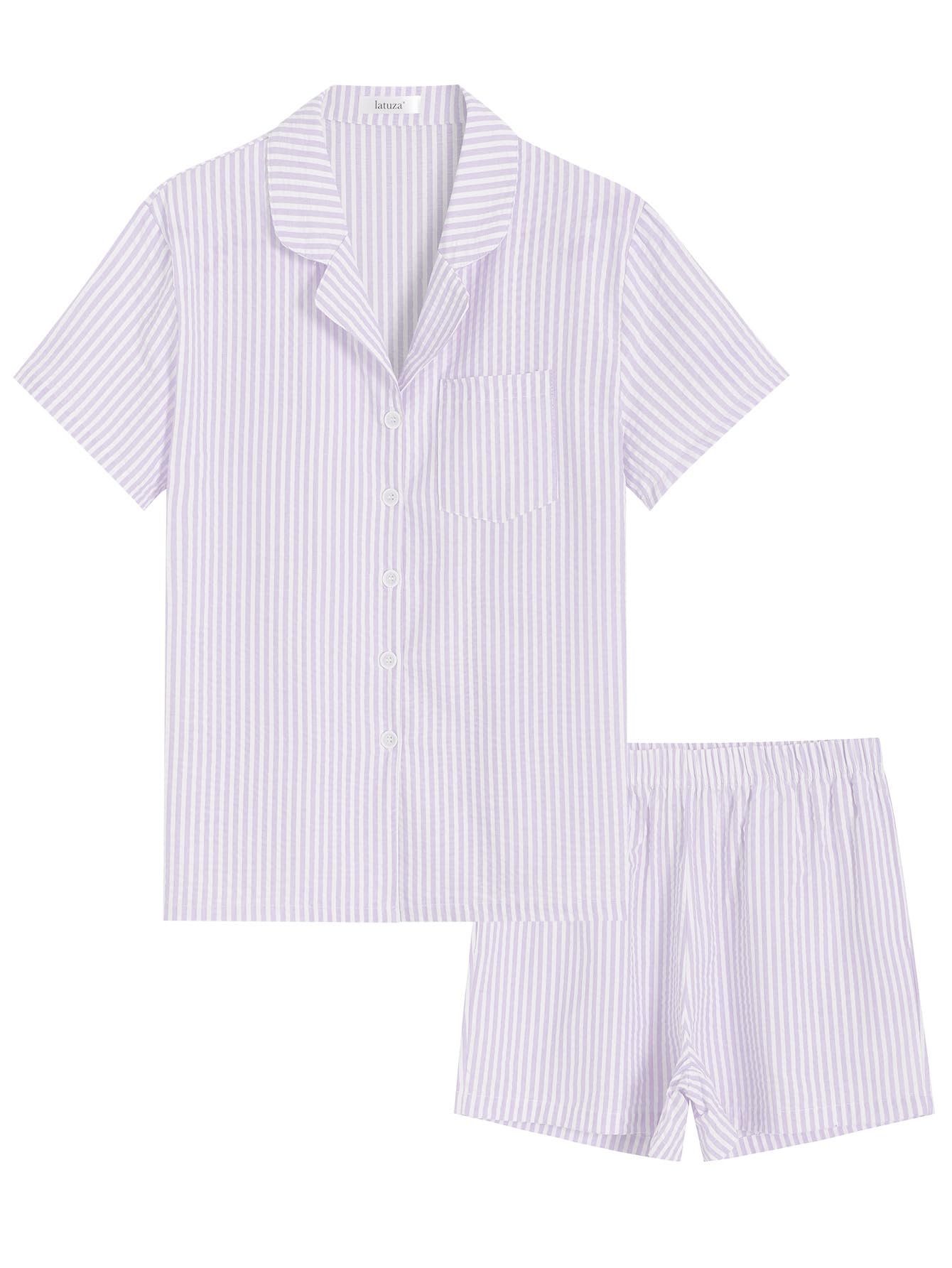 Latuza Women's Seersucker Cotton Summer Pajama Set Button Down Pj Set