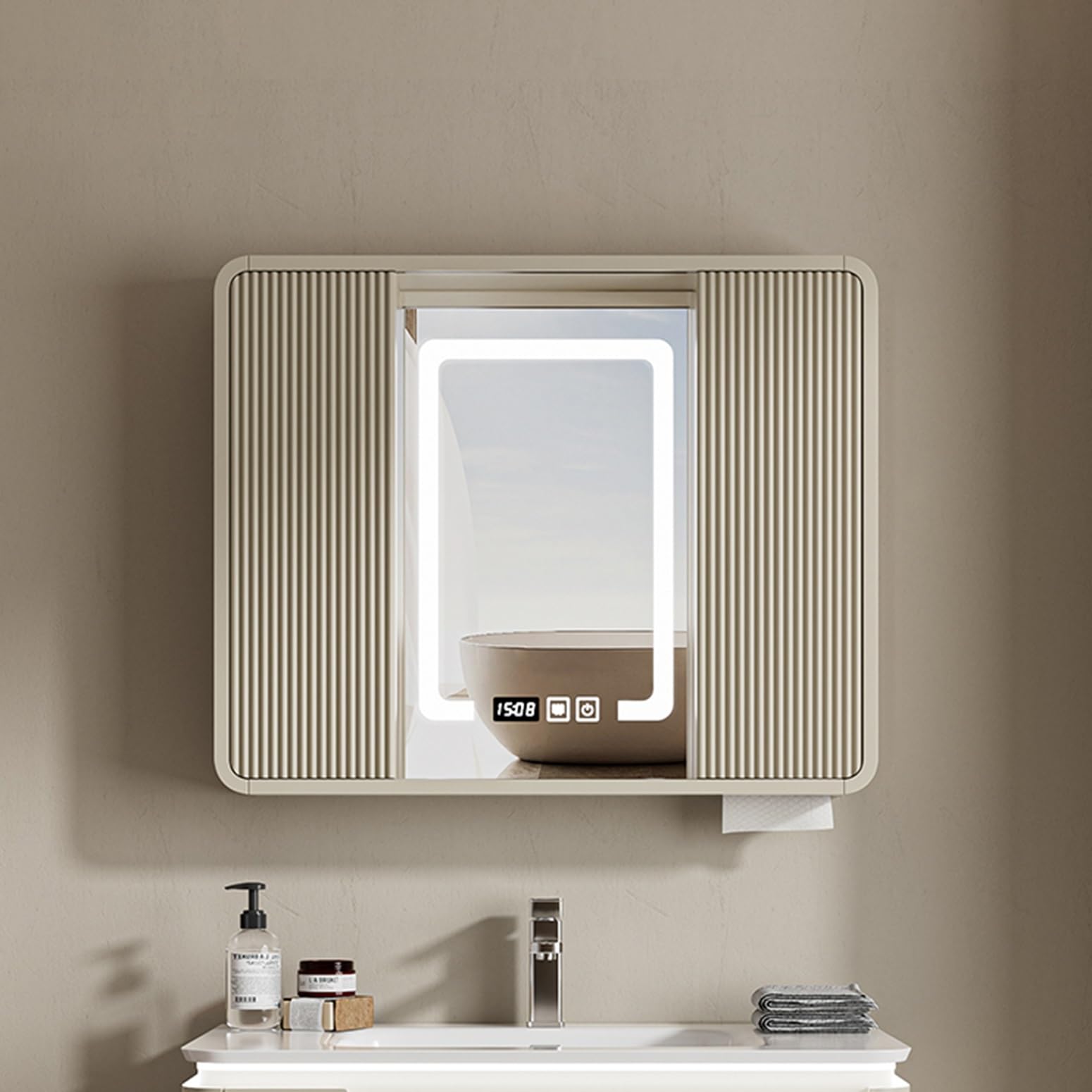 BKSXSOP Stylish 80cm LED Bathroom Medicine Cabinet with Mirror & Shelf - Functional Wall Lighting Solution for Kitchen, Modern White Design, Space-Saving Storage