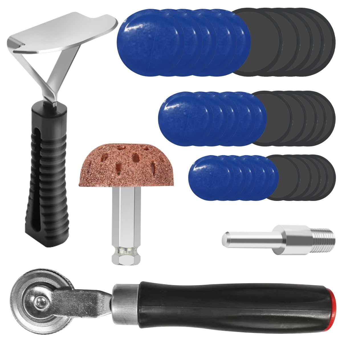 34-teiliges Reifenreparatur-Patch-Werkzeug, 32 mm/42 mm/58 mm, Reifenflicken-Set mit Rolle und Innenauskleidungsschaber, Universal-Radreparatur-Werkzeug für Auto, LKW, Fahrrad, Motorrad