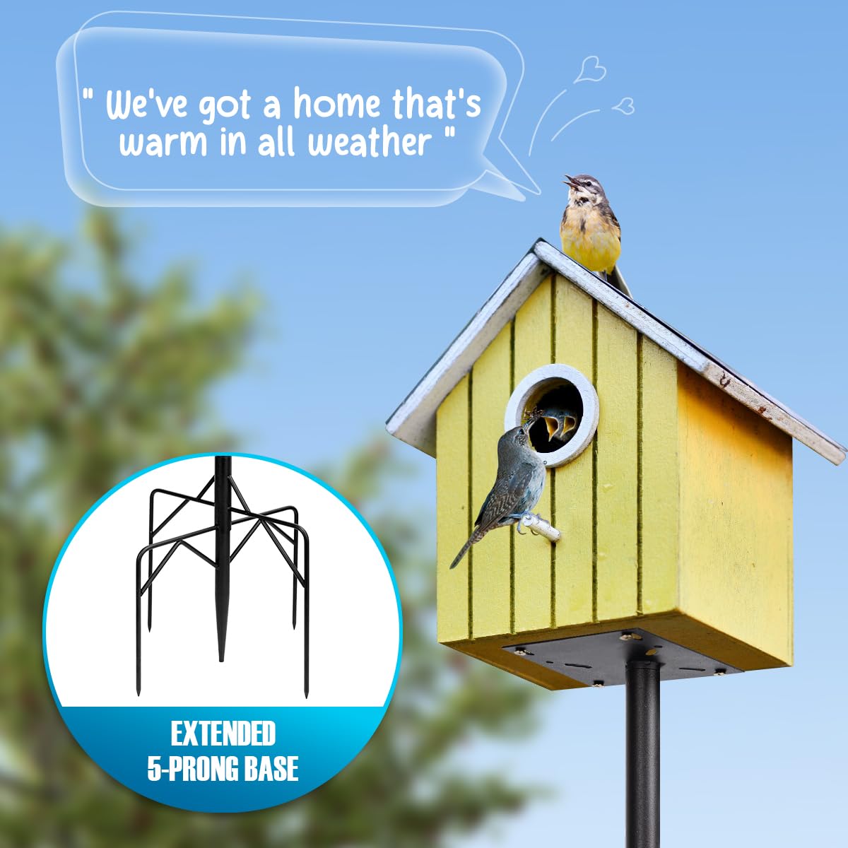 Kit de support de perche pour mangeoire à oiseaux, réglable, 193 cm, support universel avec 5 dents, pour jardin, extérieur, cour, noir