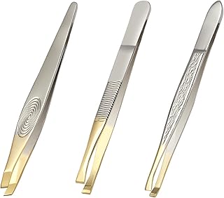 Tweezers Set, 3Pcs Stainless Steel Eyebrow Tweezers, Professional Slant Tweezers & Flat Tweezers, Women Men Precision Tweezers for Ingrown Hair Removal Eyebrows Plucking & Facial Hair