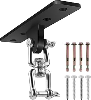 Heavy Bag Hangers Brackets, Heavy Duty Swing Hangers, Swing Set Accessorie for Indoor Outdoor Playground, with 4 Wood Screws and 4 Expansion Bolts (Black, 4 Holes Ceiling Anchor with Swivel)