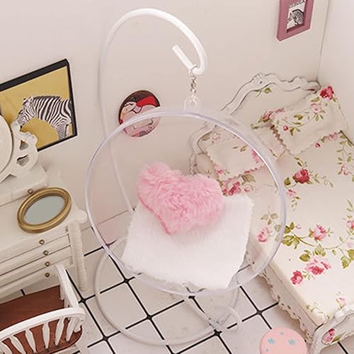 Miniatura 3 de Mini silla columpio para casa de muñecas, hamaca en miniatura para casa de muñecas con almohada de corazón, escala 112, casa de muñecas en