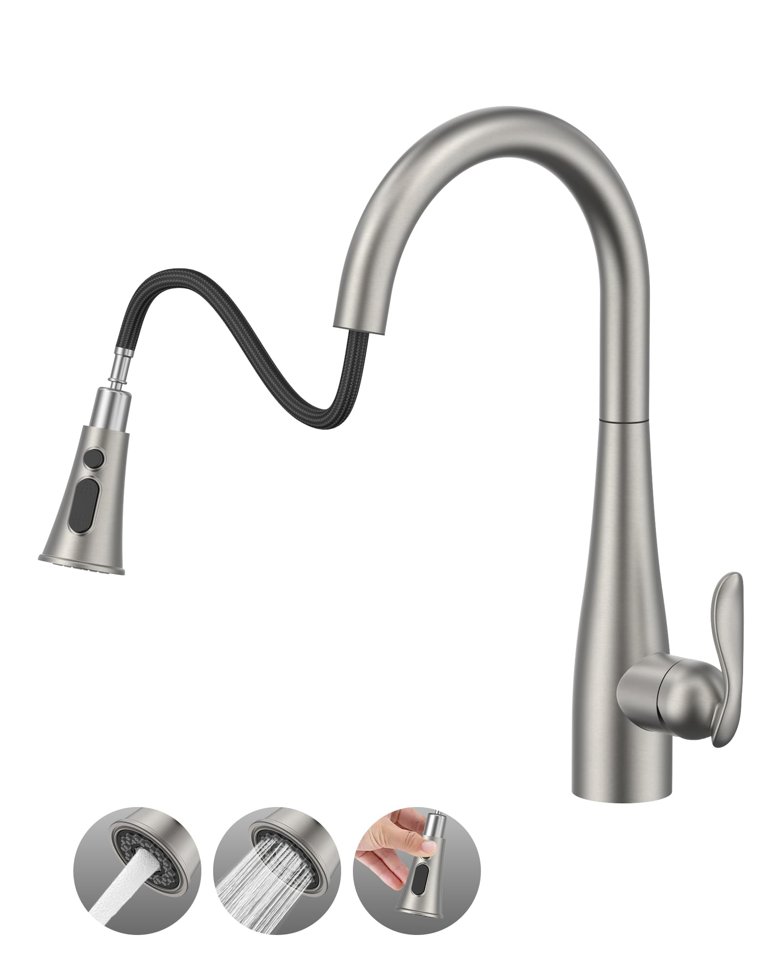 Mbillion Wasserhahn Küche, Hochdruck Küchenarmatur mit Brause, Armatur Küche mit 3 Strahlarten, 1 oder 3 Löcher, für Bauernhaus, Gewerbe, Wohnmobil, Wäscherei (poliertes Chrom)