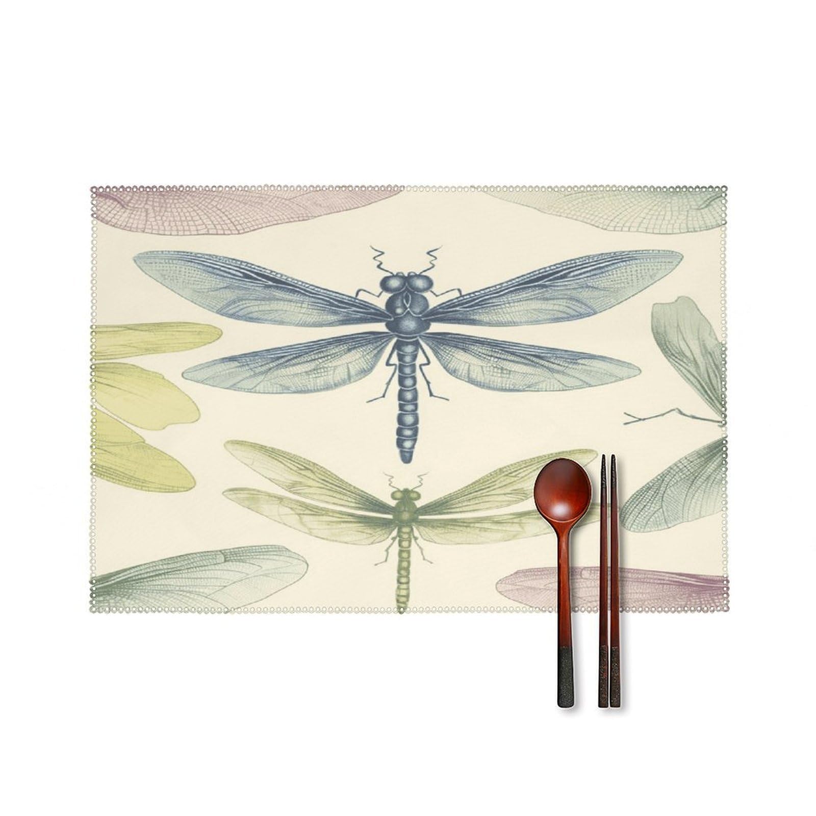 Dragonfly Drawing Placemats Washable Canvas Place Mats Decoration Placemat for Dining Table Easy to Clean Tables Mat Set of 6 for Kitchen Dining Room Coffee Table