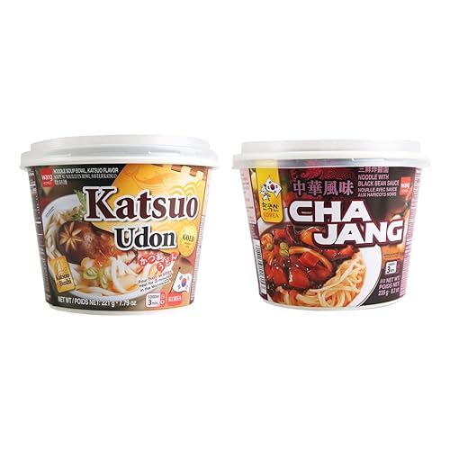 Wang Katsuo Udon Bowl and Wang Jjajang - Fideos de frijoles negros dulces y salados, paquete de 6