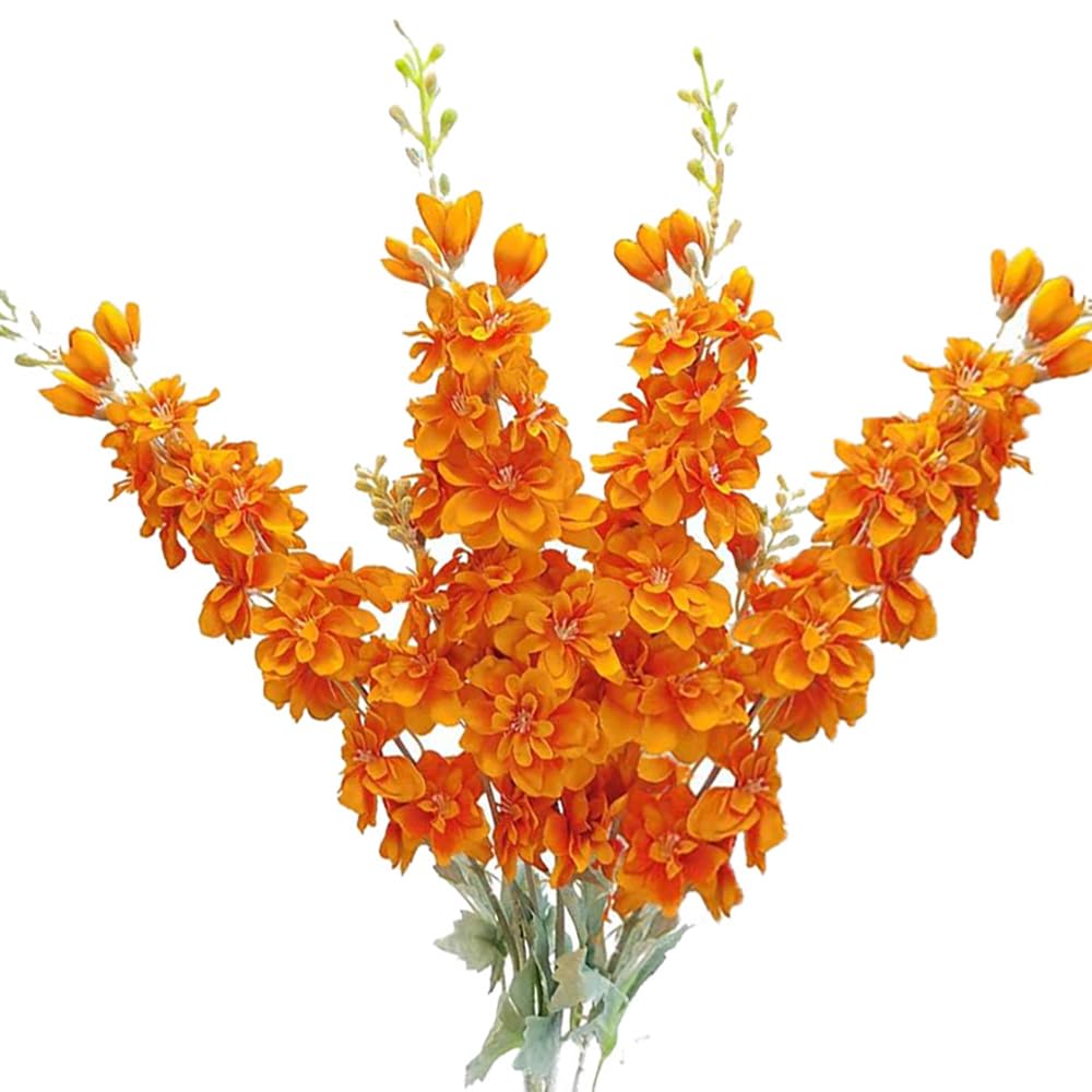 FERIAL Fall Artificial Delphinium Flowers Orange Silk Larkspur Faux Snapdragon Long Stem Fake Plant Spray Arrangement for Home Garden Wedding