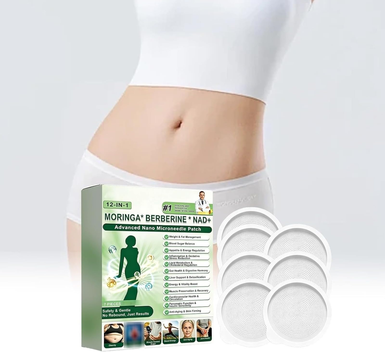 Moringa x Berberine Patch 12 en 1, parche Nano Microneedle Adelgazar