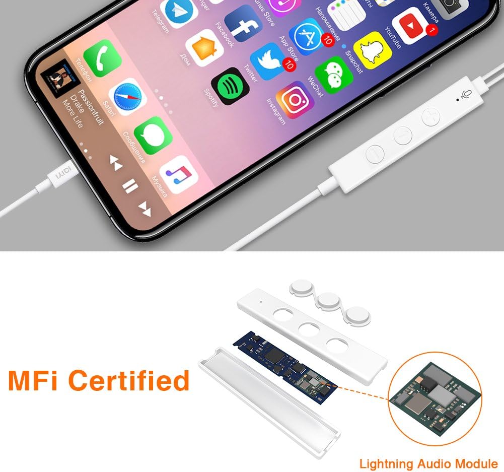 Lightning Earphones [Apple Certified],IQIYI 8-pin Earbuds/Headphones,Wired Phone Headset with Mic Remote Control for iPhone XS / XR / X / 8 / 8 plus / 7 / 7 Plus / 6 / 6 Plus,iPad Air 2, iPod,White