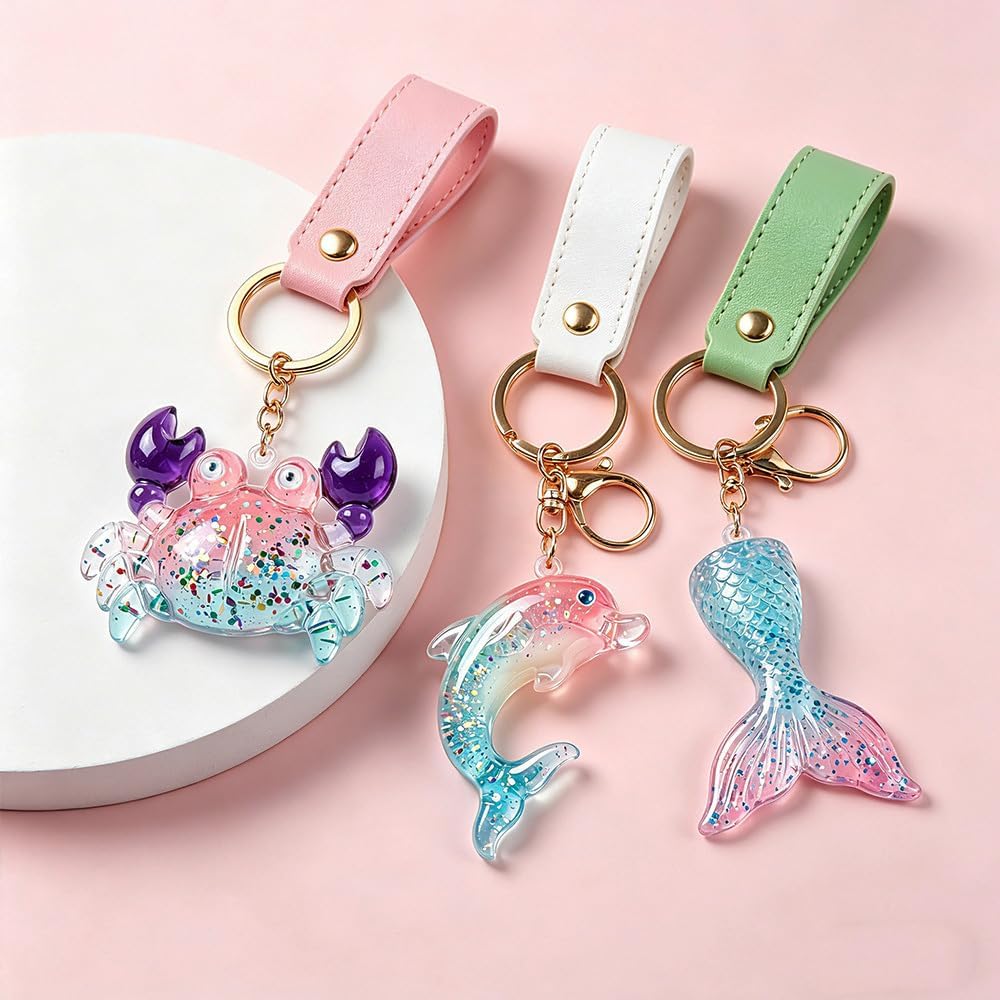 8pcs Resin Animal Molds Marine Theme Silicone Mold 3D Turtle Crab Seashell Starfish Mermaid Jellyfish Keychain Molds DIY Epoxy Resin Casting Pendants Ornaments Making