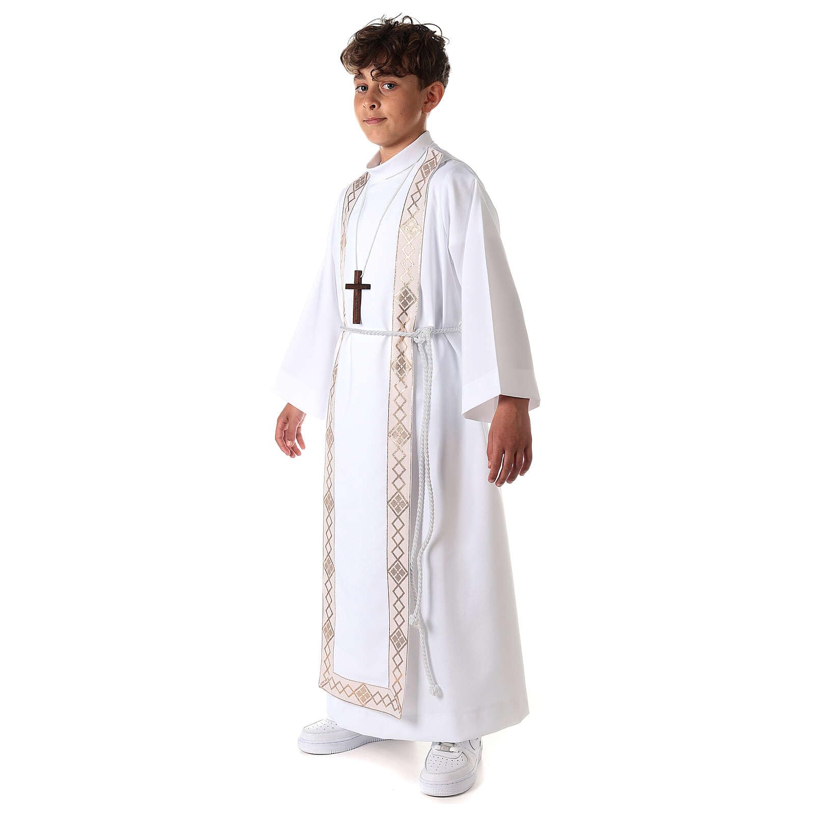 Abito Prima Comunione Unisex Bianco Holyart - 135 Cm, 100% Poliestere, Made In Italy