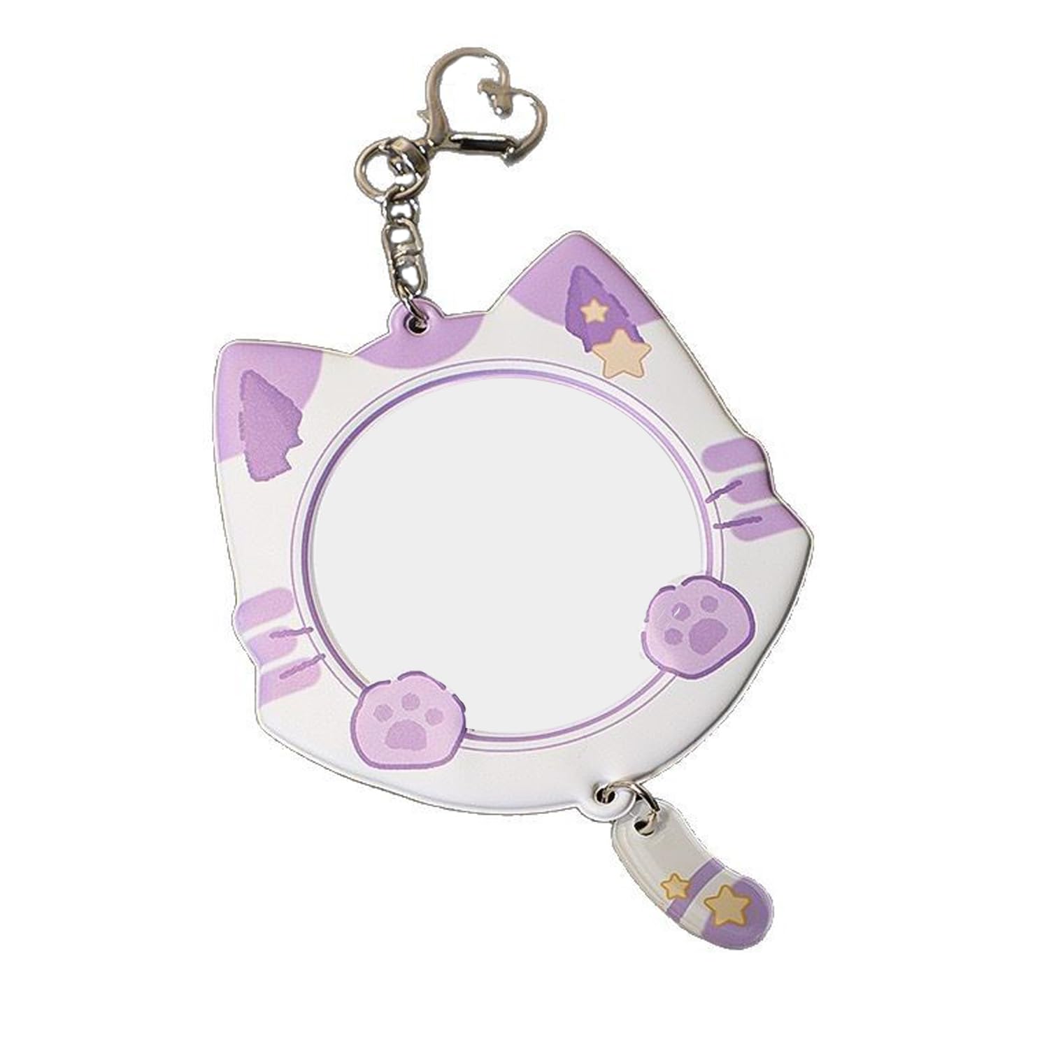 缶バッジケース かわいい 猫型 缶バッジカバー キーホルダー式 アクリル 透明 かんばっじ保護 収納 コレクション 可愛い 猫しっぽ 猫耳 58mm~65mm バッジ 対応(パープル)