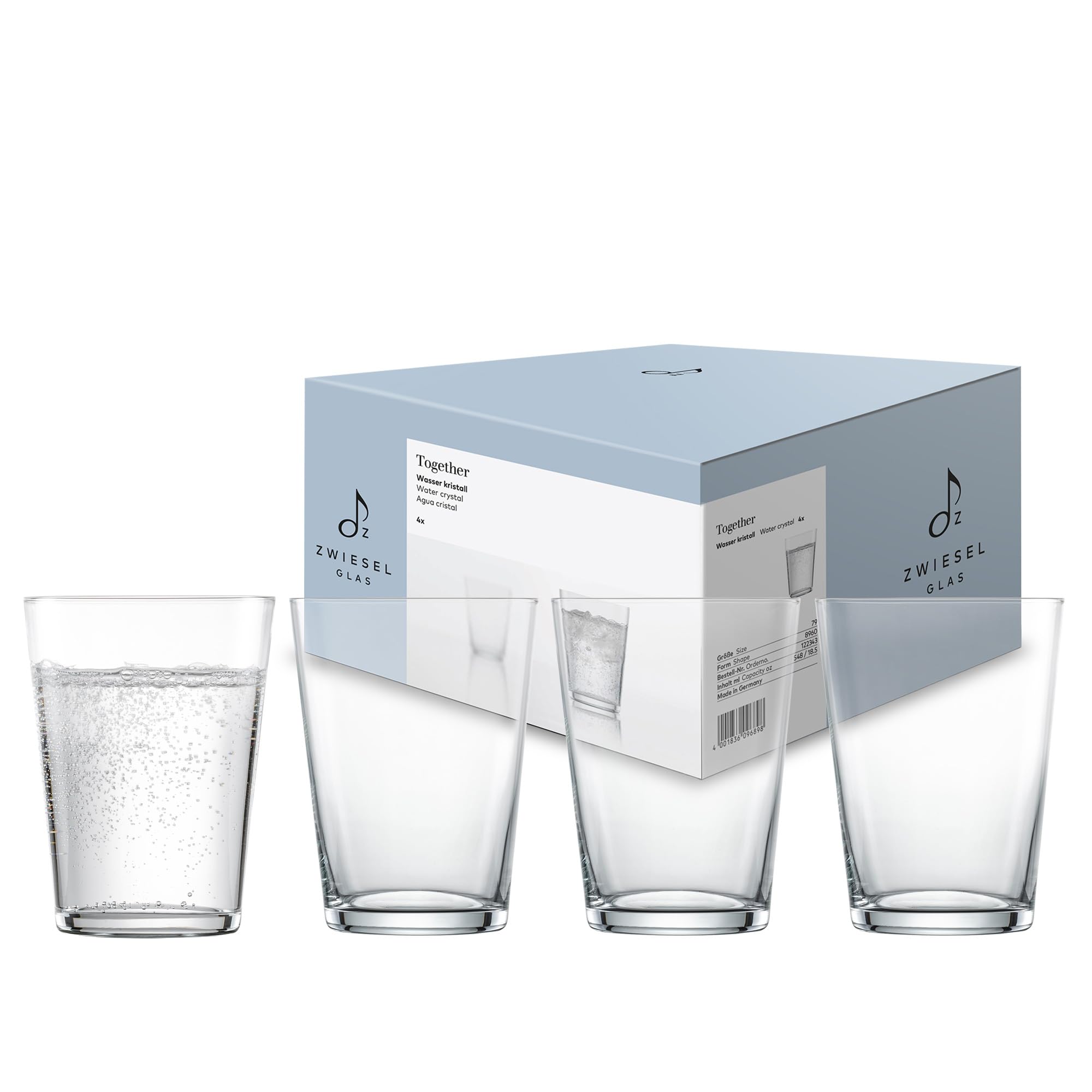 Zwiesel Glas Wasserglas Together 0,5L (4-er Set), formschöne Trinkgläser, spülmaschinenfeste Tritan-Kristallgläser, Made in Germany (Art.-Nr. 122343) Küche, Haushalt & Wohnen