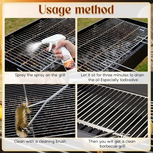 Grillreiniger Set,Grillreiniger 120ml + Grillbürste,Grill Reiniger für Gasgrill,Edelstahlreiniger Grill,Grill Reinigungsset für Grillrost,Gasgrill, Holzkohlegrill, Gusseisengrill