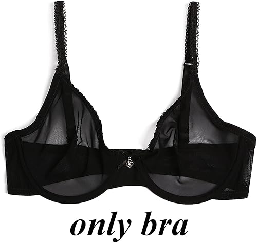 Miniatura 5 de Conjunto de sujetadores y bragas transparentes sin forro de malla sexy para mujer, talla grande