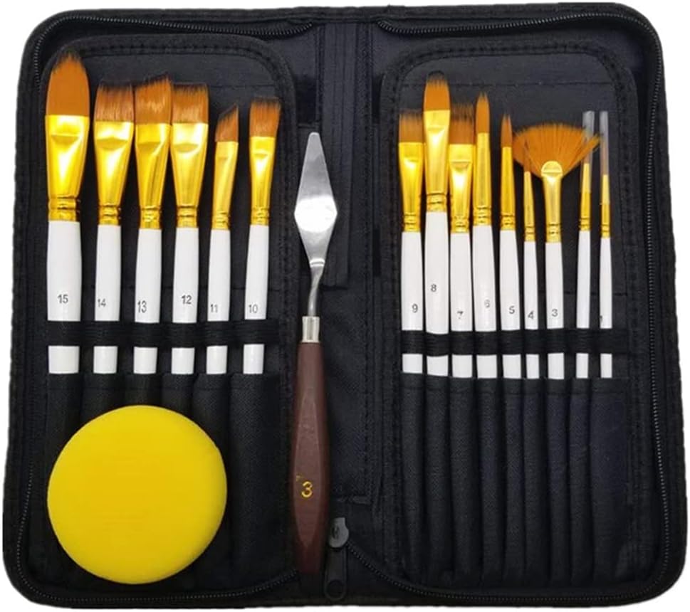 15PCS Oil Paint Brush Cloth Bag Art Painting Nylon Hair Gouache Acrylic Oil Paint Brush Set DIY Painting Set