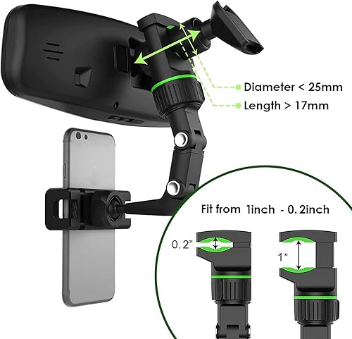 Miniatura 7 de Soporte de teléfono para espejo retrovisor ajustable de 360, soporte para teléfono celular de automóvil, multifunción, estable, para automóvil,