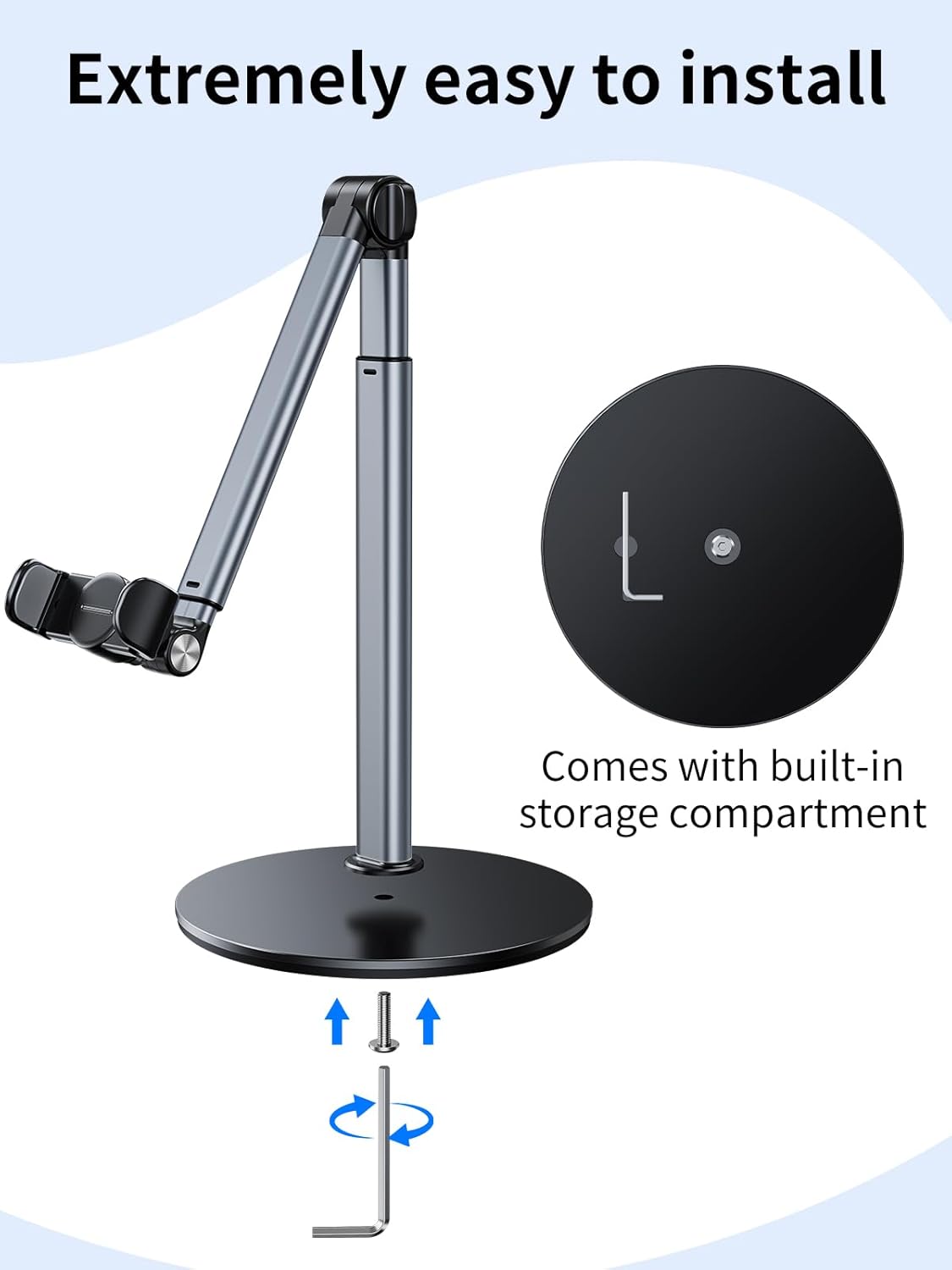 Aluminum Overhead Phone Stand for Recording,Adjustable Phone Mount for Desk,iPhone Tripod for Overhead Shots,Sturdy Holder for Cooking,Crafting,Filming,Painting – Perfect for Creators(Clip)